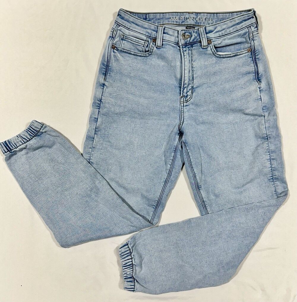 American Eagle Real Good Mom  Joggers Women’s 8 High Rise Light Wash  Stretch